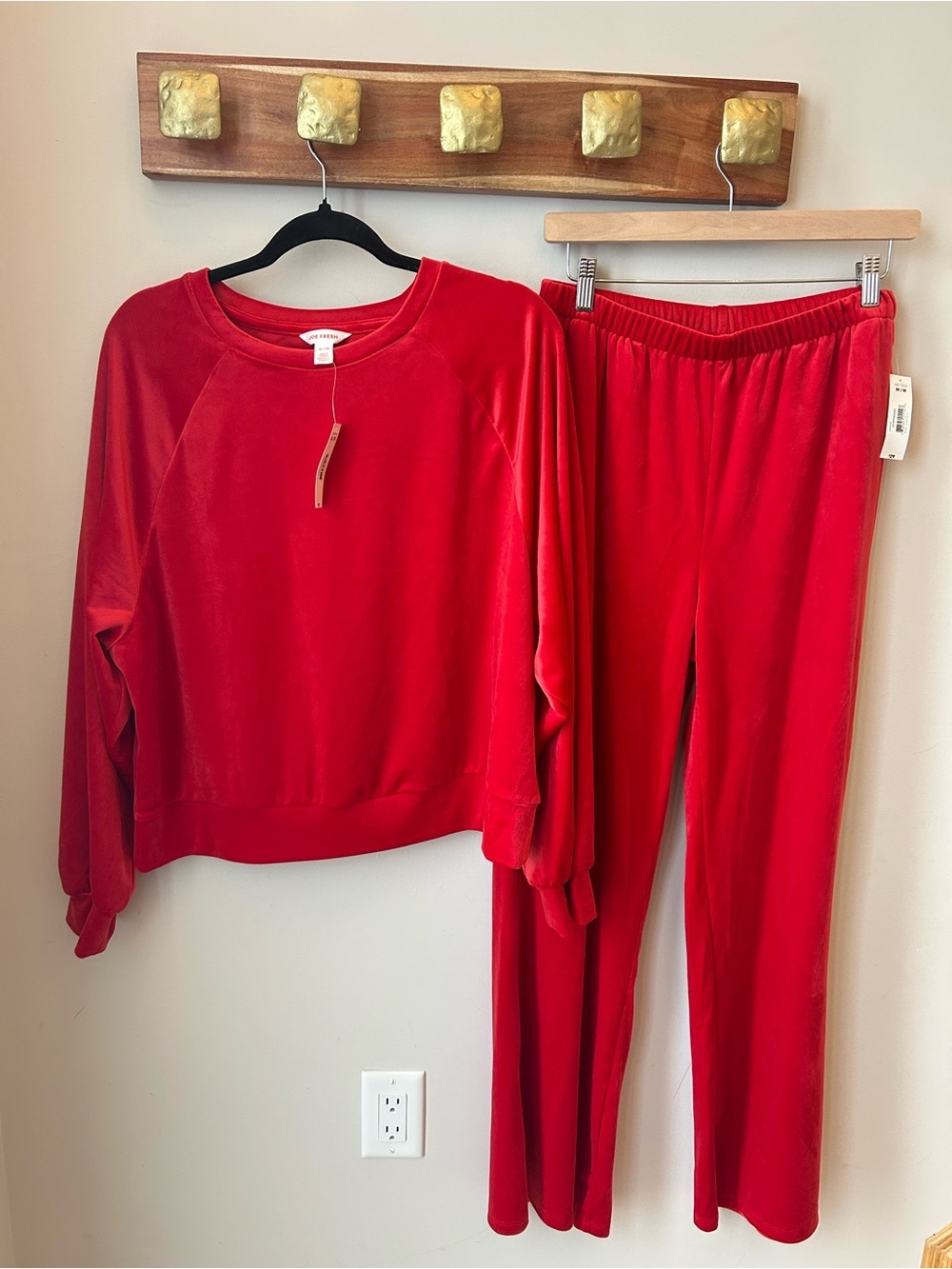 Joe Fresh Red Velour Lounge Set BNWT XL Top M Pants Holiday Cozy